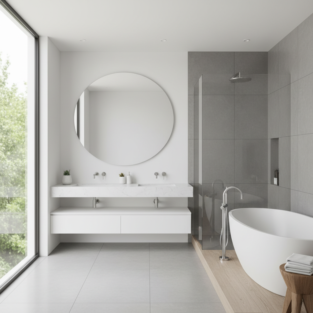 A contemporary bathroom with sleek lines and minimalistic features.
