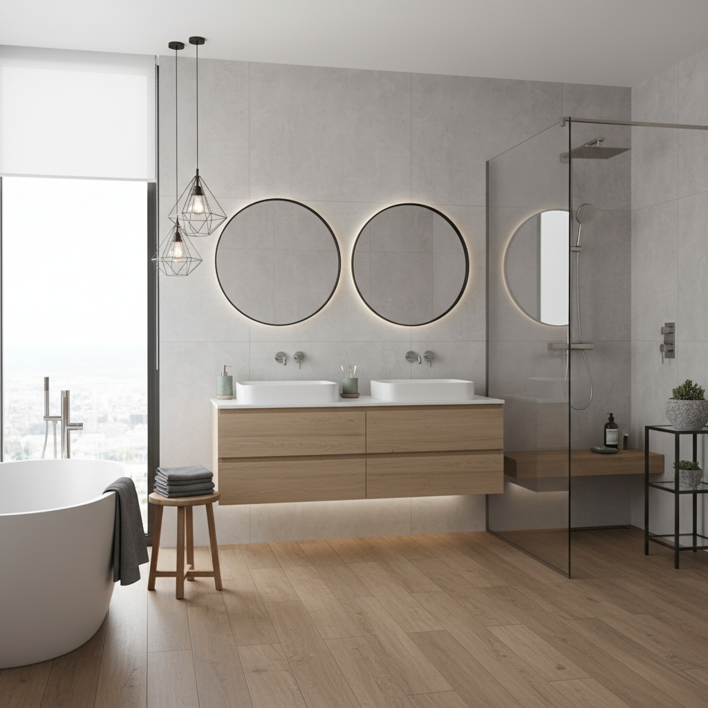 Modern fixtures and accessories suitable for a contemporary bathroom design.