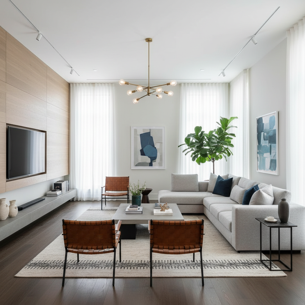 AI interior design concept showcasing a modern living room