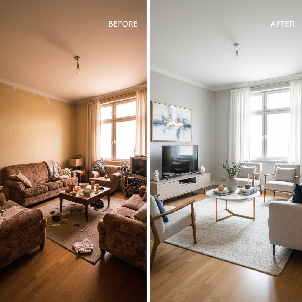 Before and after images of bad listing photos turned stunning.