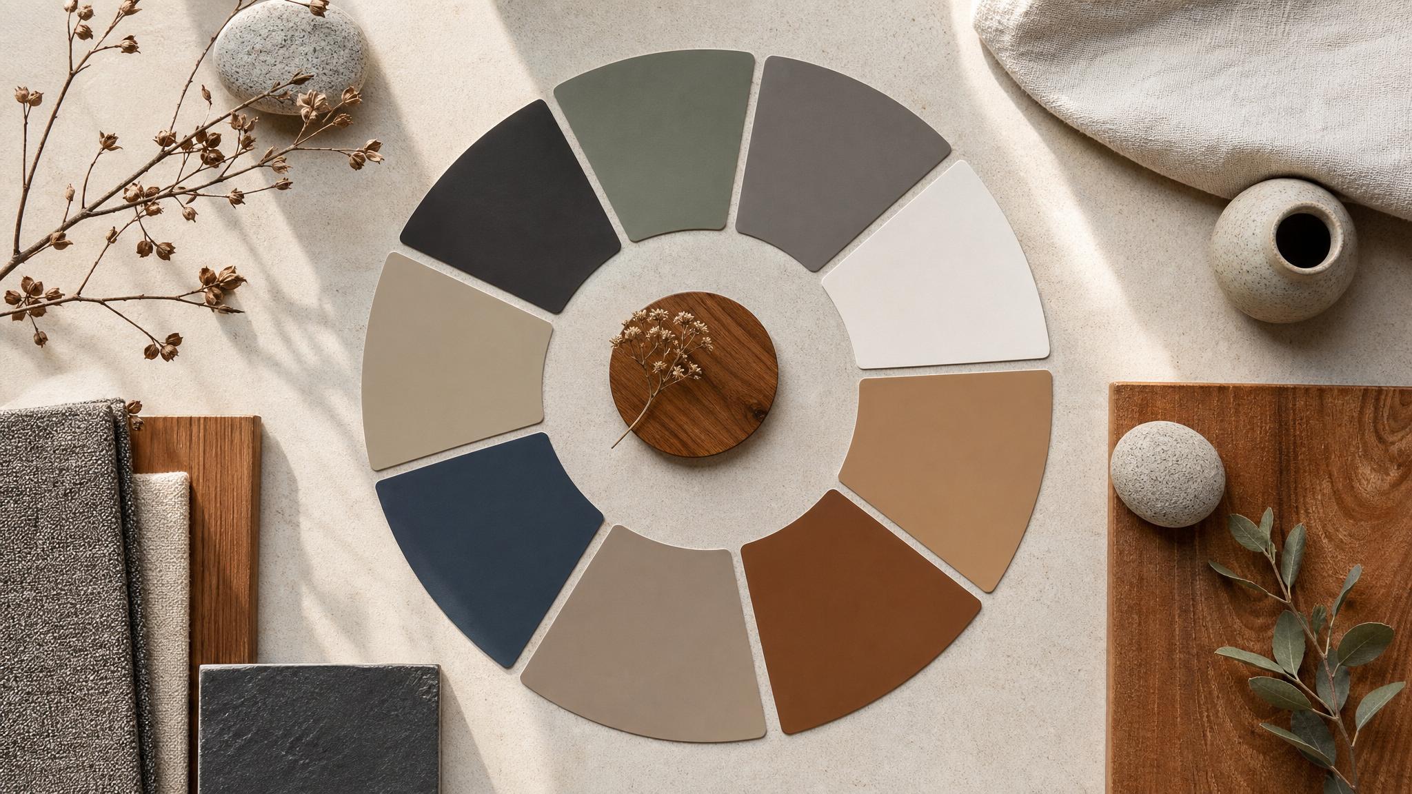 A color wheel showcasing various Japandi color combinations