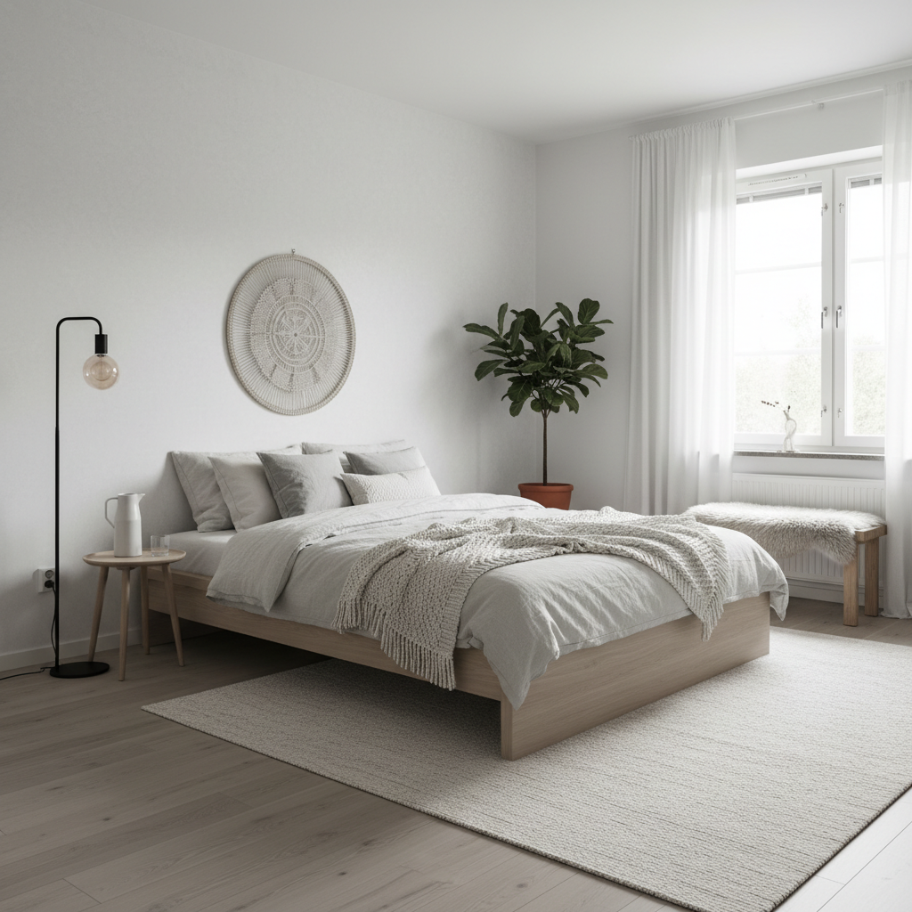 A cozy Scandinavian guest bedroom featuring minimalist design elements