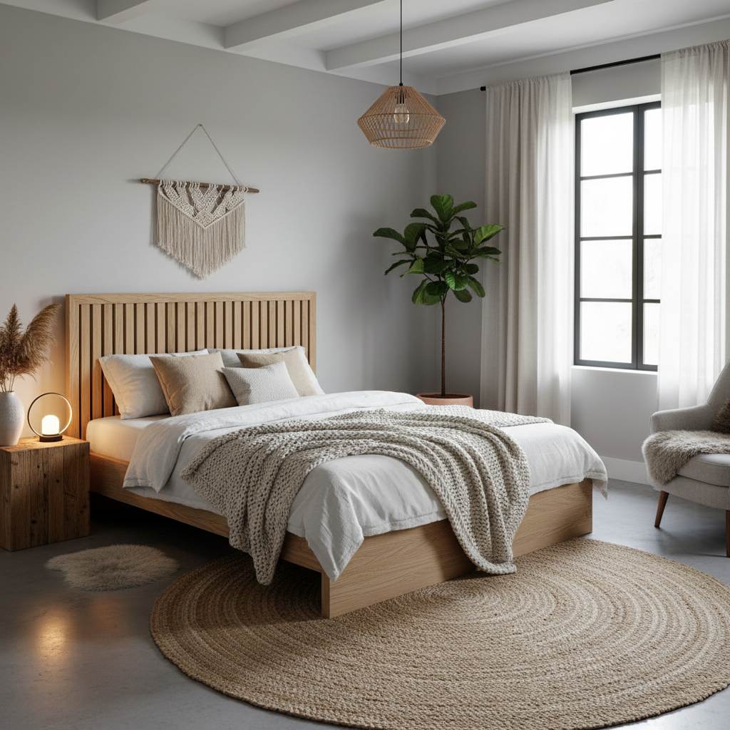 Natural materials used in Scandinavian bedroom design