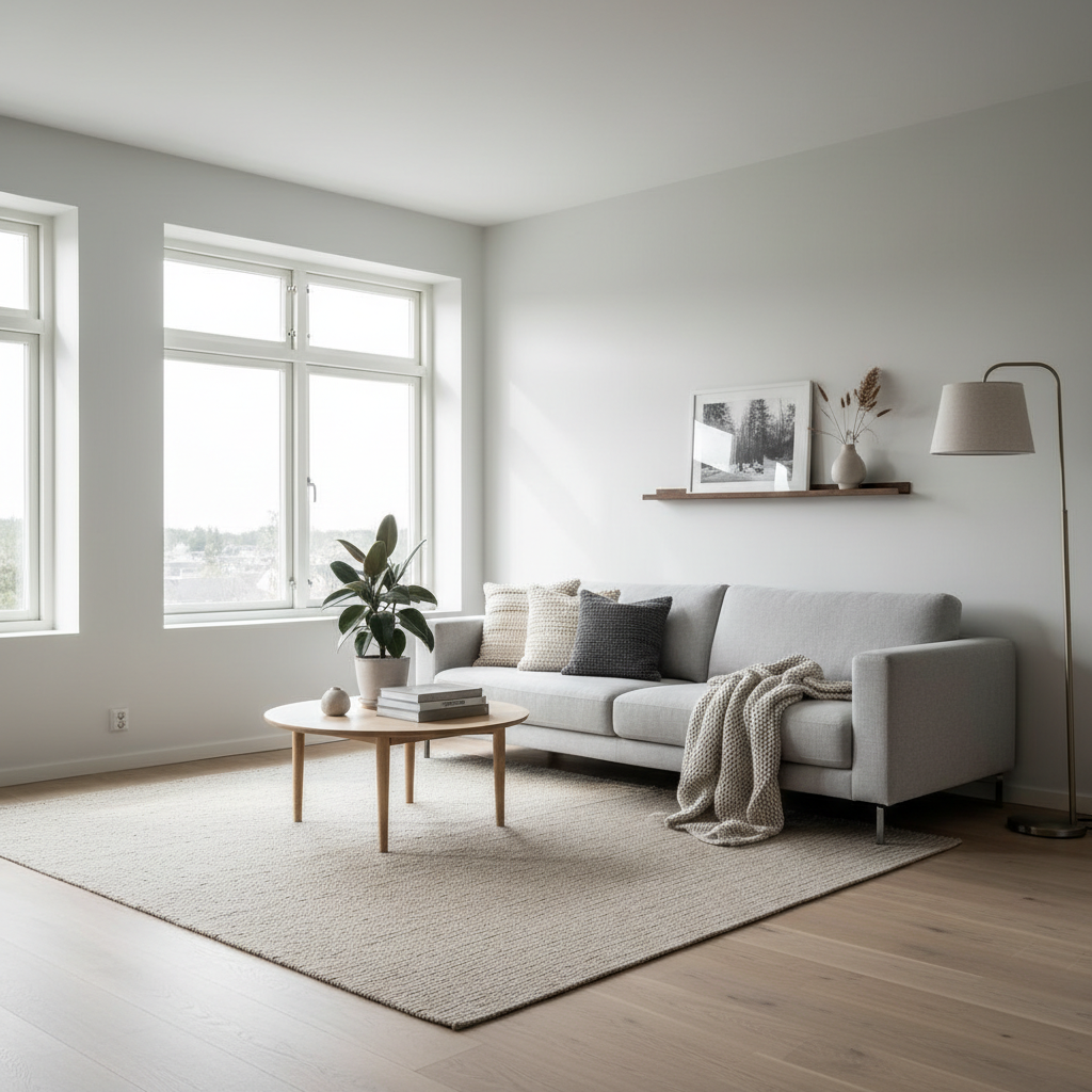 Scandinavian living room with minimal decor and natural light