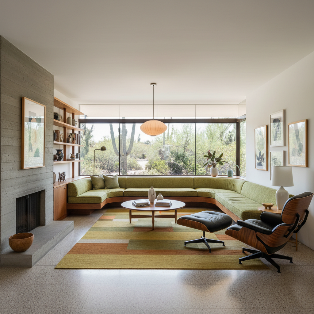 Mid-century modern room with iconic furniture pieces