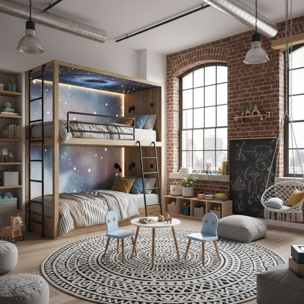 Stylish urban loft kids bedroom design inspiration