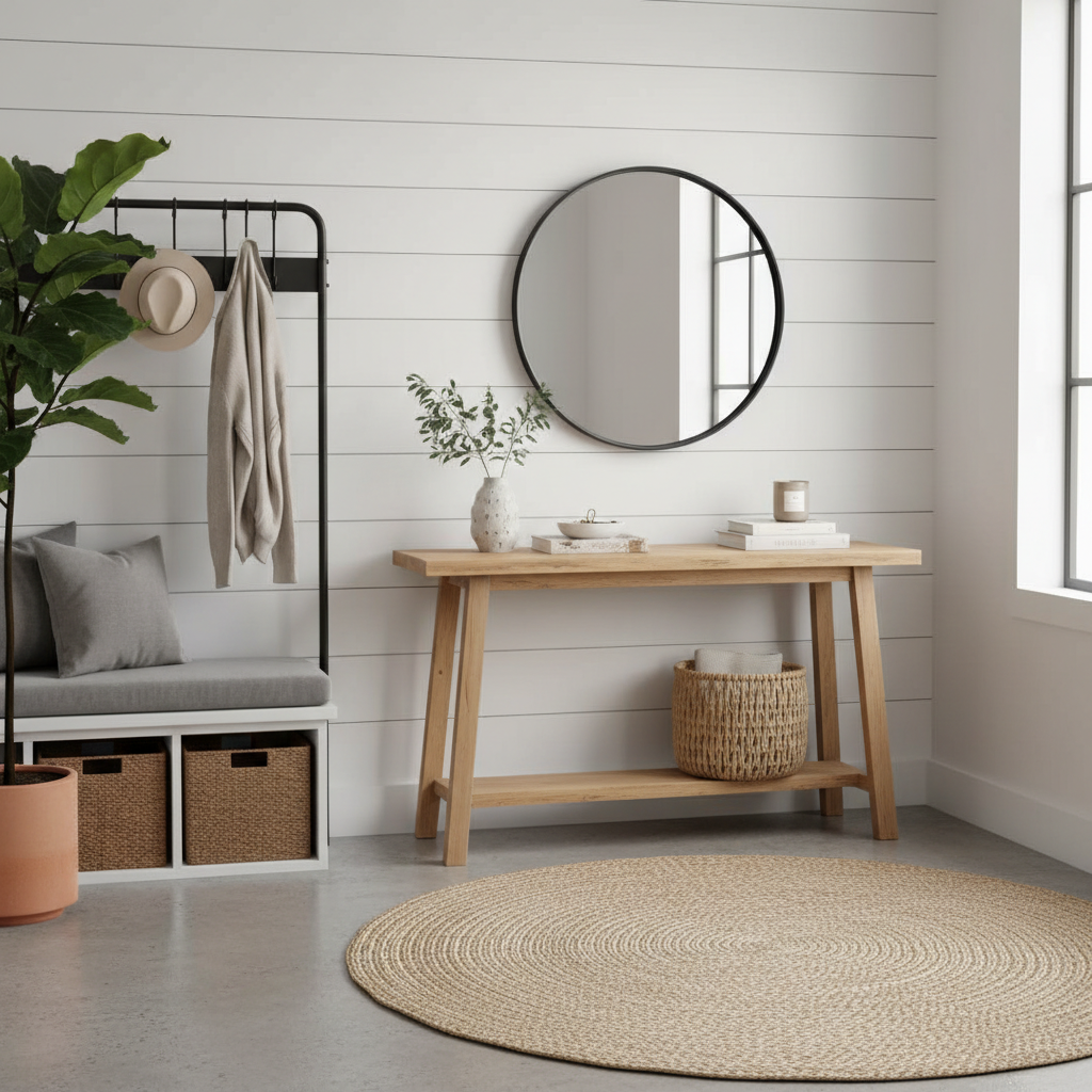 A beautifully staged entryway showcasing stylish decor and organization.