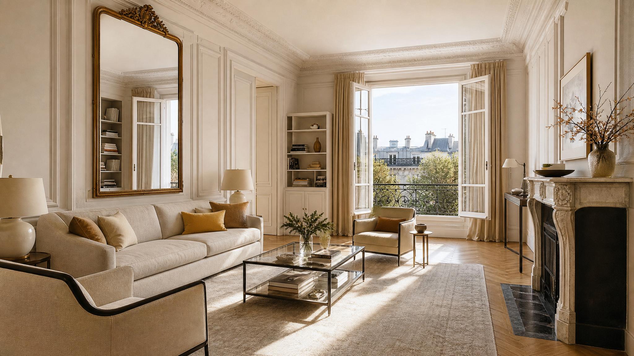 Parisian living room interior design with elegant furniture