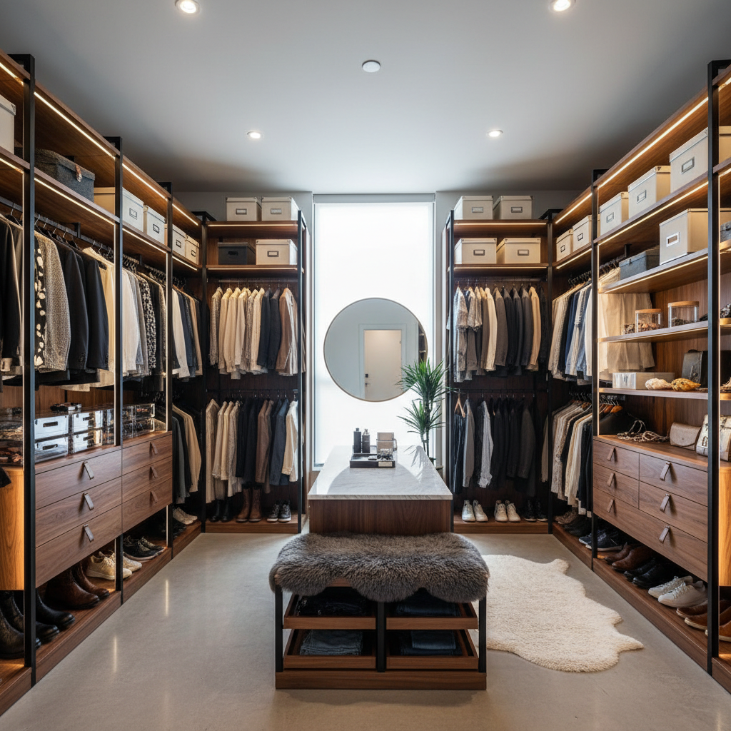 Urban loft walk-in closet with stylish storage solutions