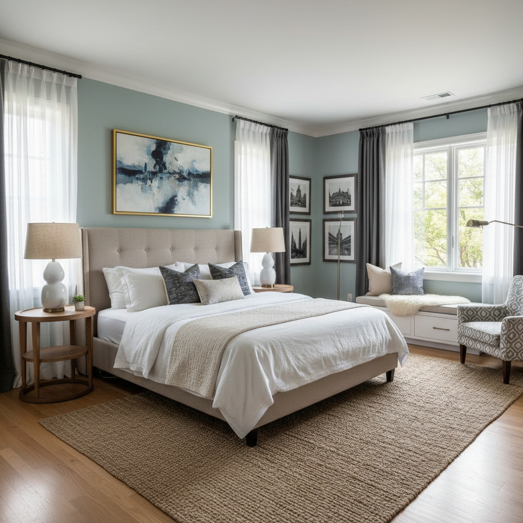 AI generated transitional bedroom design