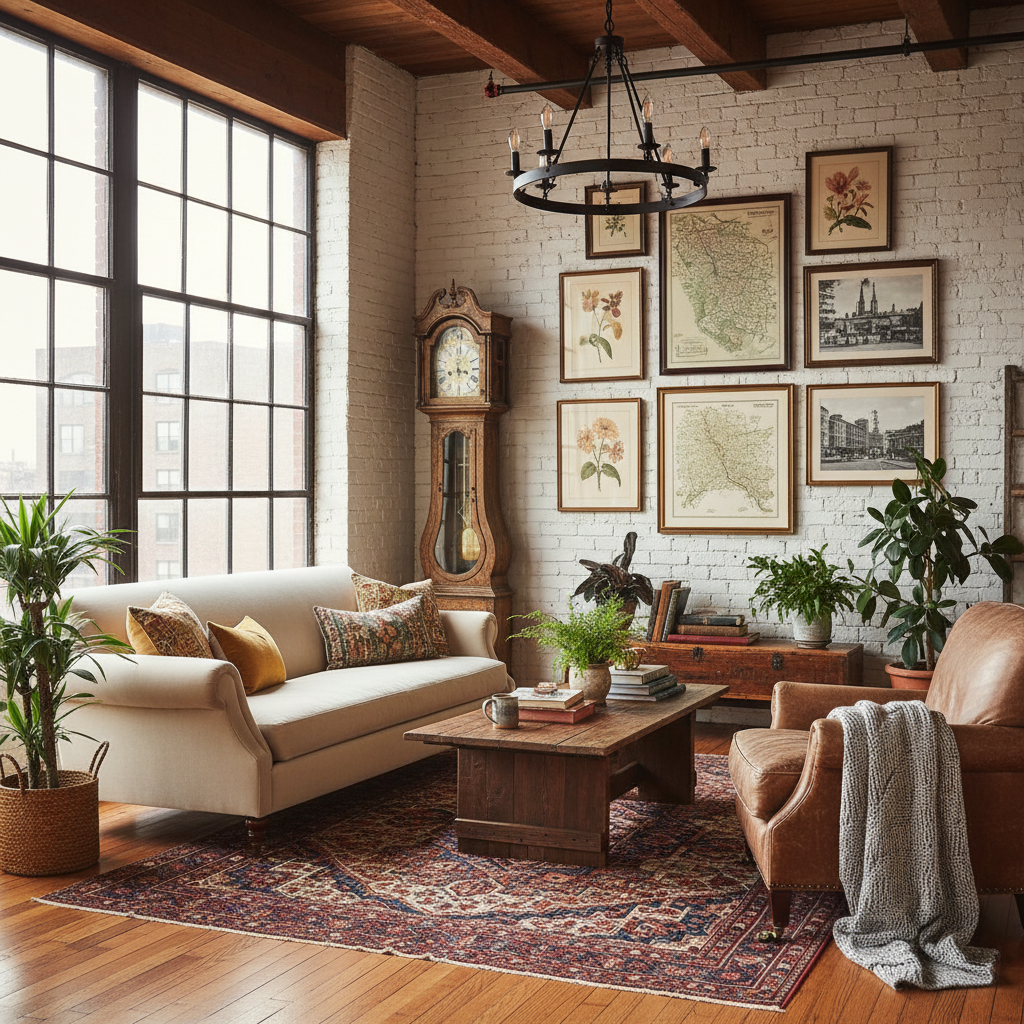 A cozy area in the loft featuring vintage decor and natural lighting.