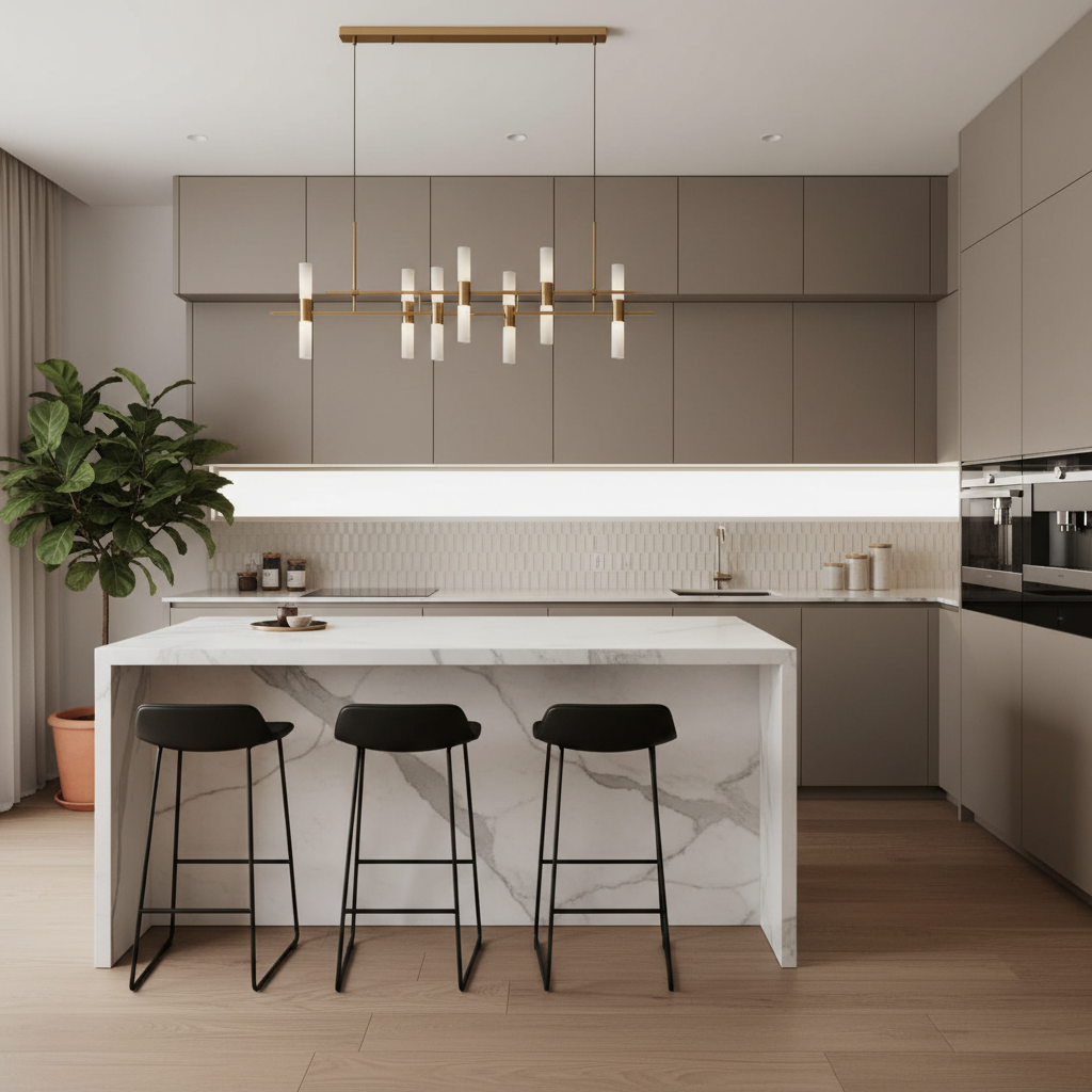 An elegant Italian modern kitchen design with sleek lines and contemporary furnishings.