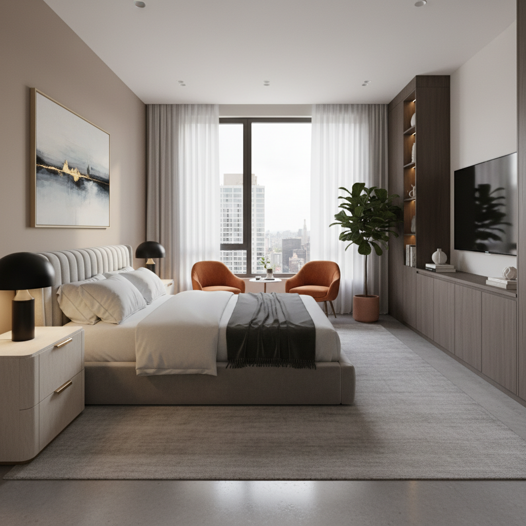 Image of a contemporary master bedroom design.
