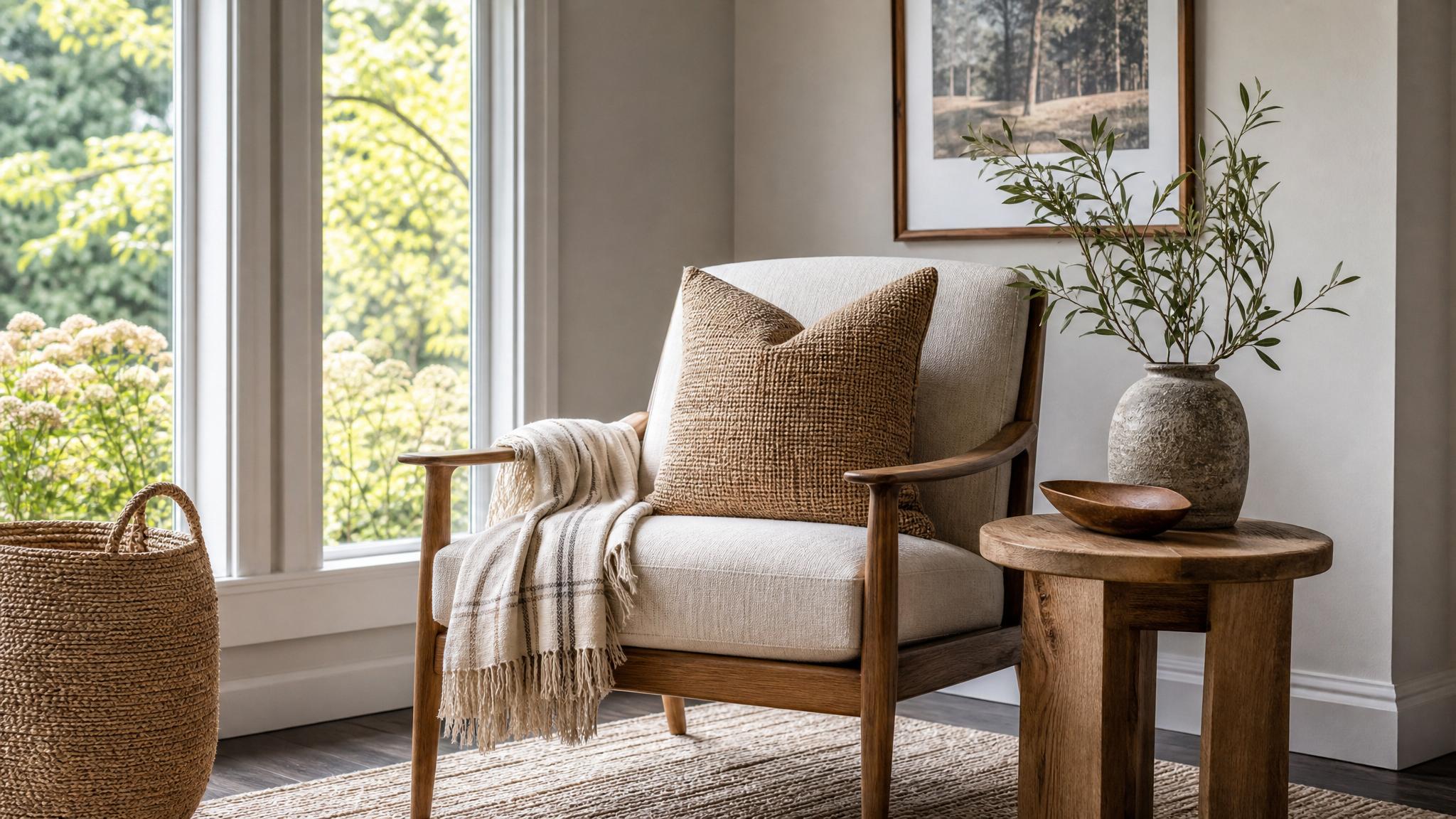 Image of a cozy corner nook with a chair and side table