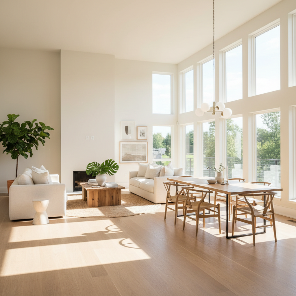 Example of natural lighting in an open-plan living room