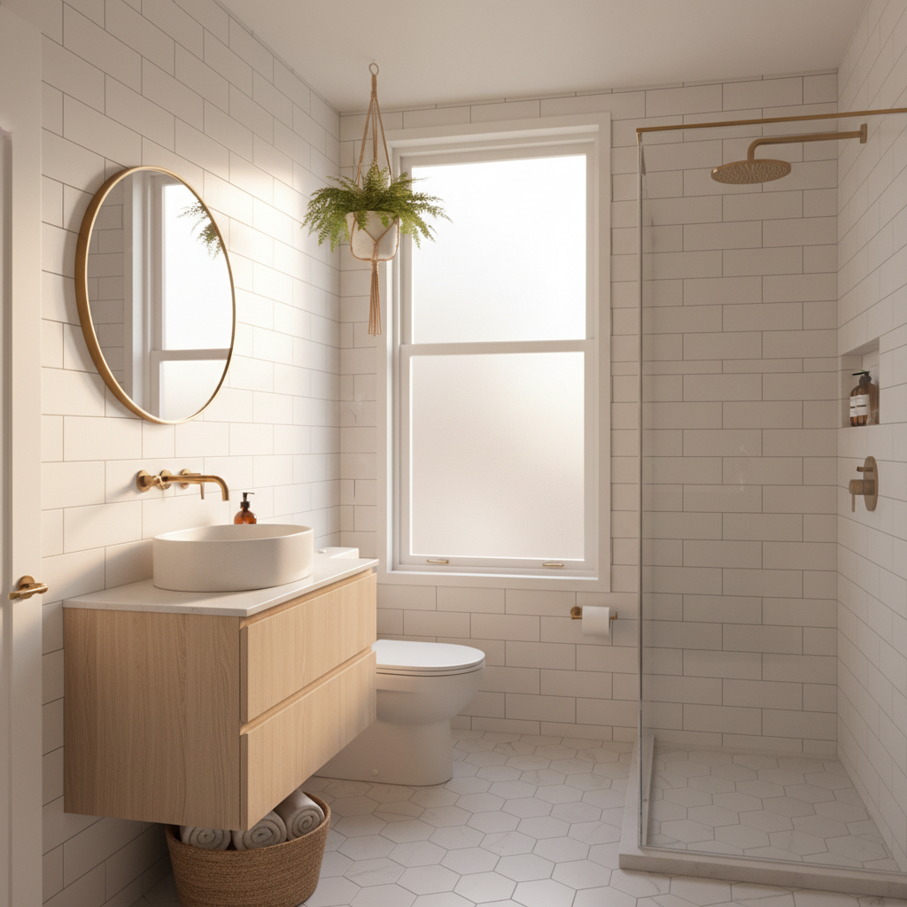 Well-lit small bathroom showcasing natural light