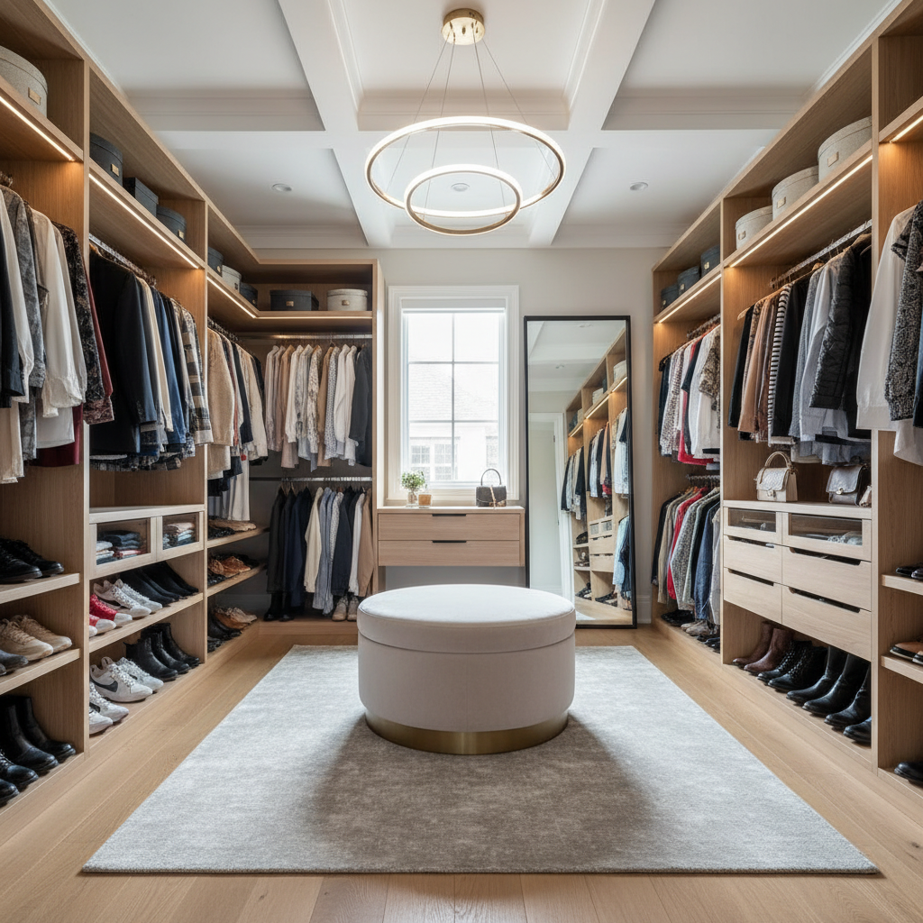 An example of a walk-in closet photo taken with a wide-angle lens.