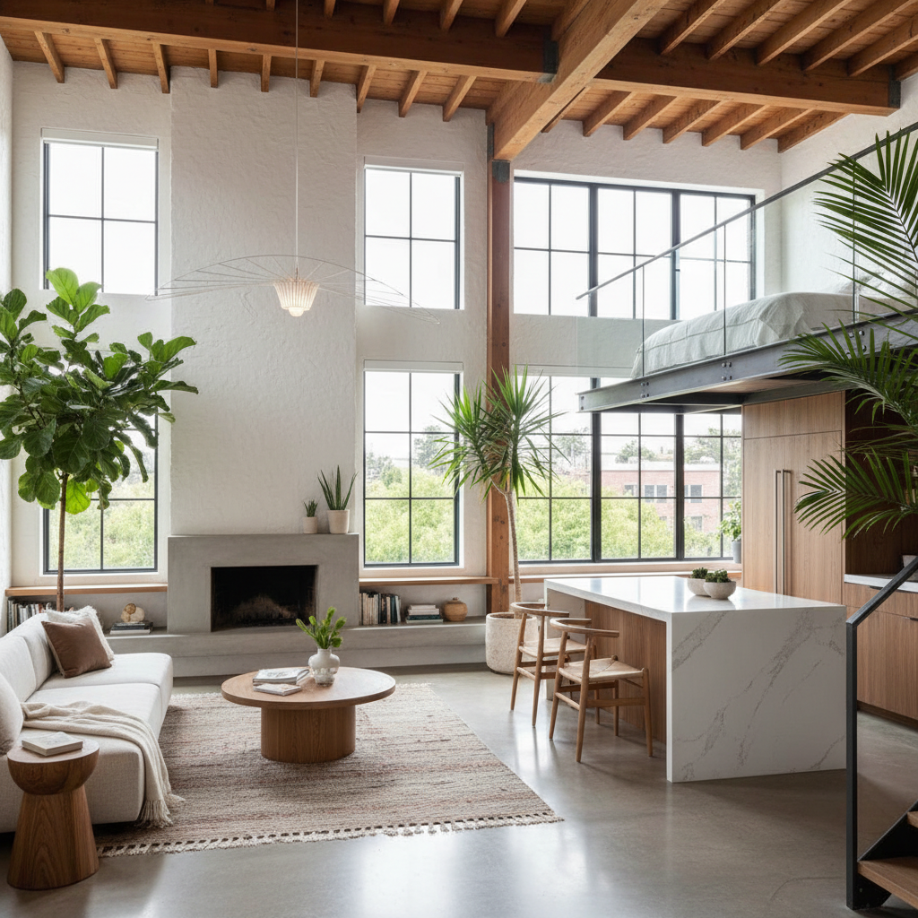 Image of a stylish California modern loft with clean lines and open spaces.