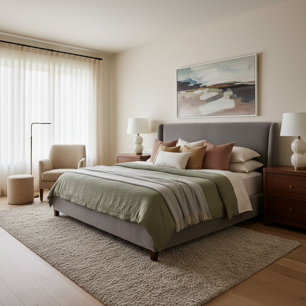 An example of a color palette suitable for a quiet luxury master bedroom.