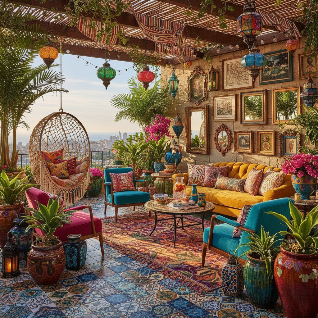 Colorful maximalist terrace design ideas
