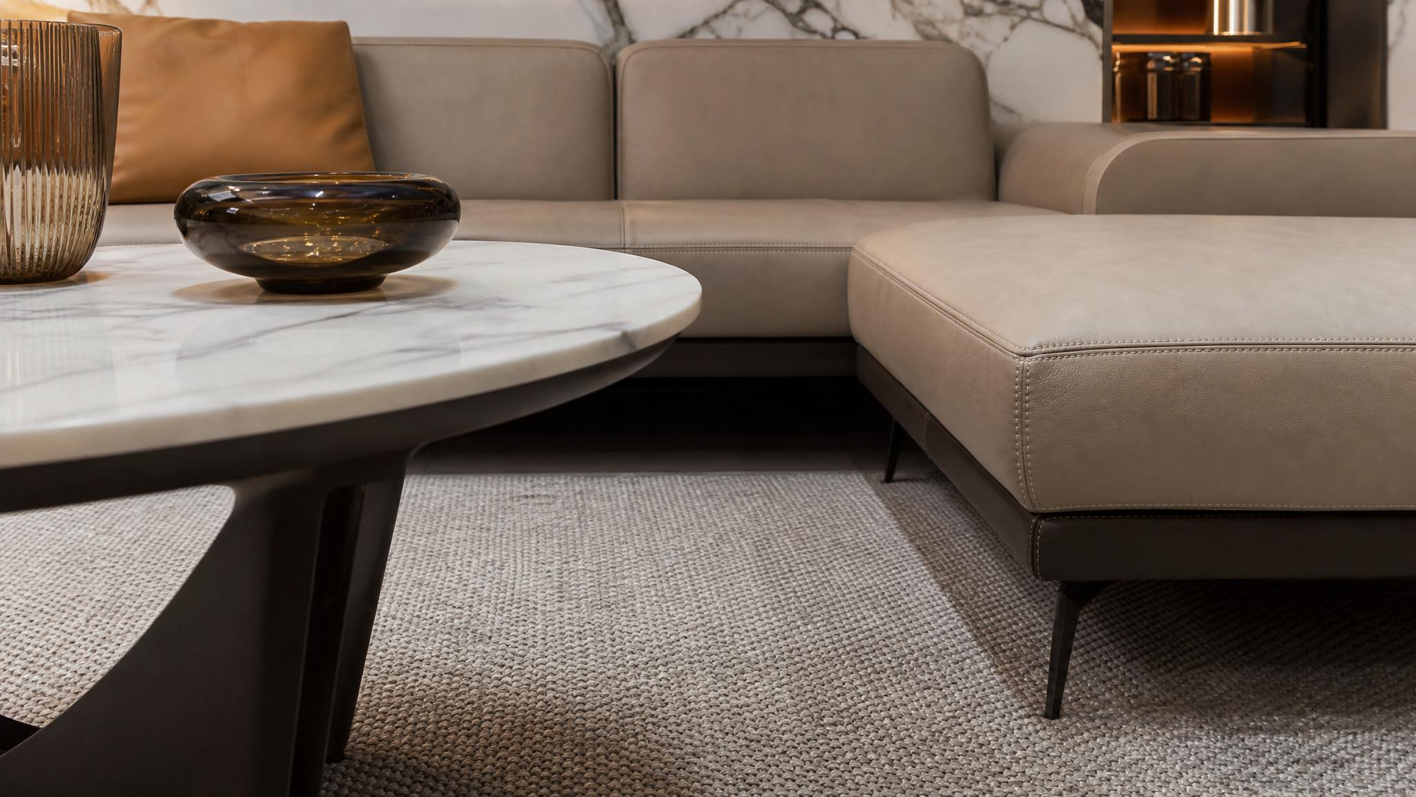 A close-up of modern Italian furniture emphasizing sleek lines and quality materials.