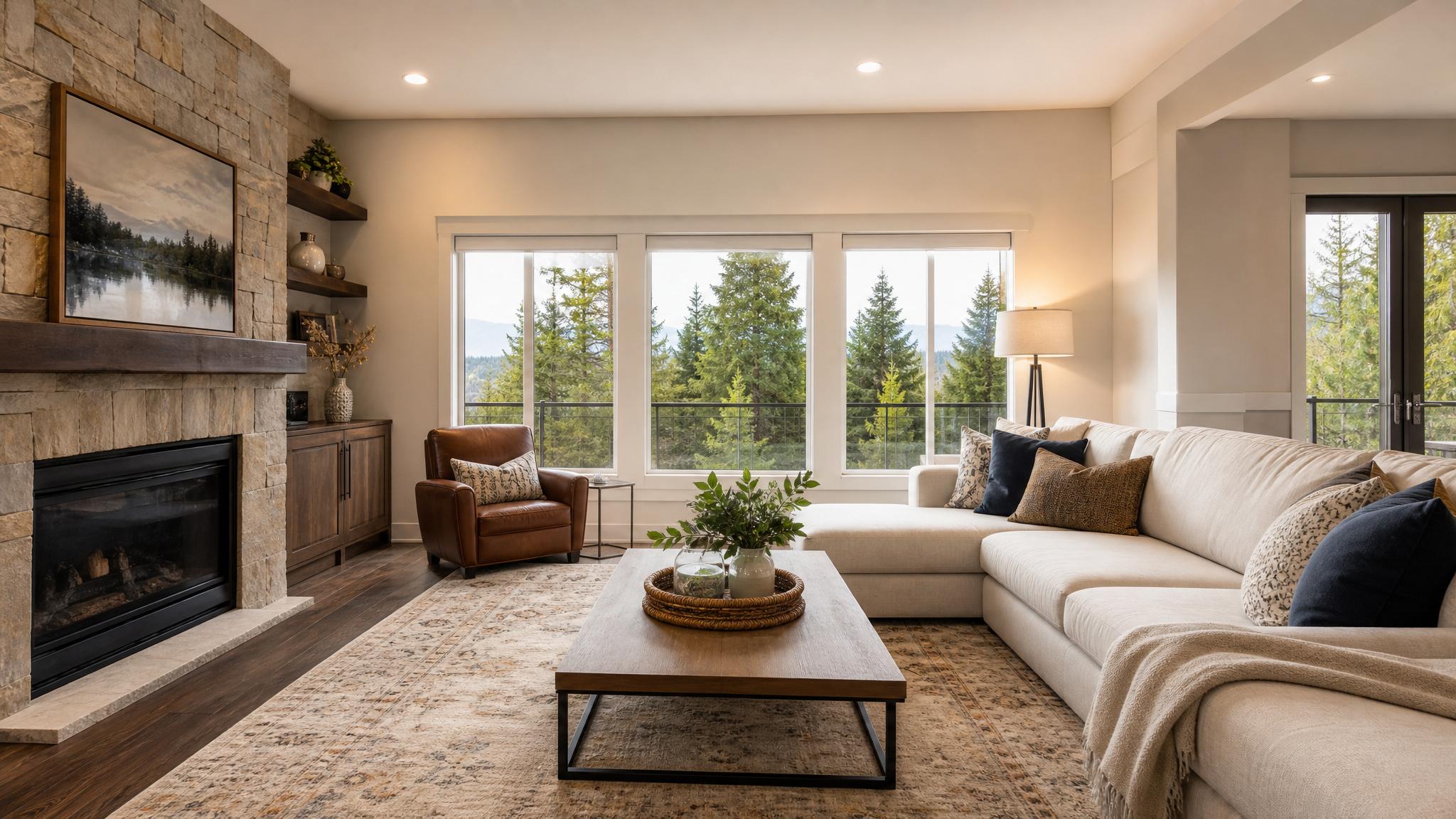 Image of a well-decorated living room with balanced composition.