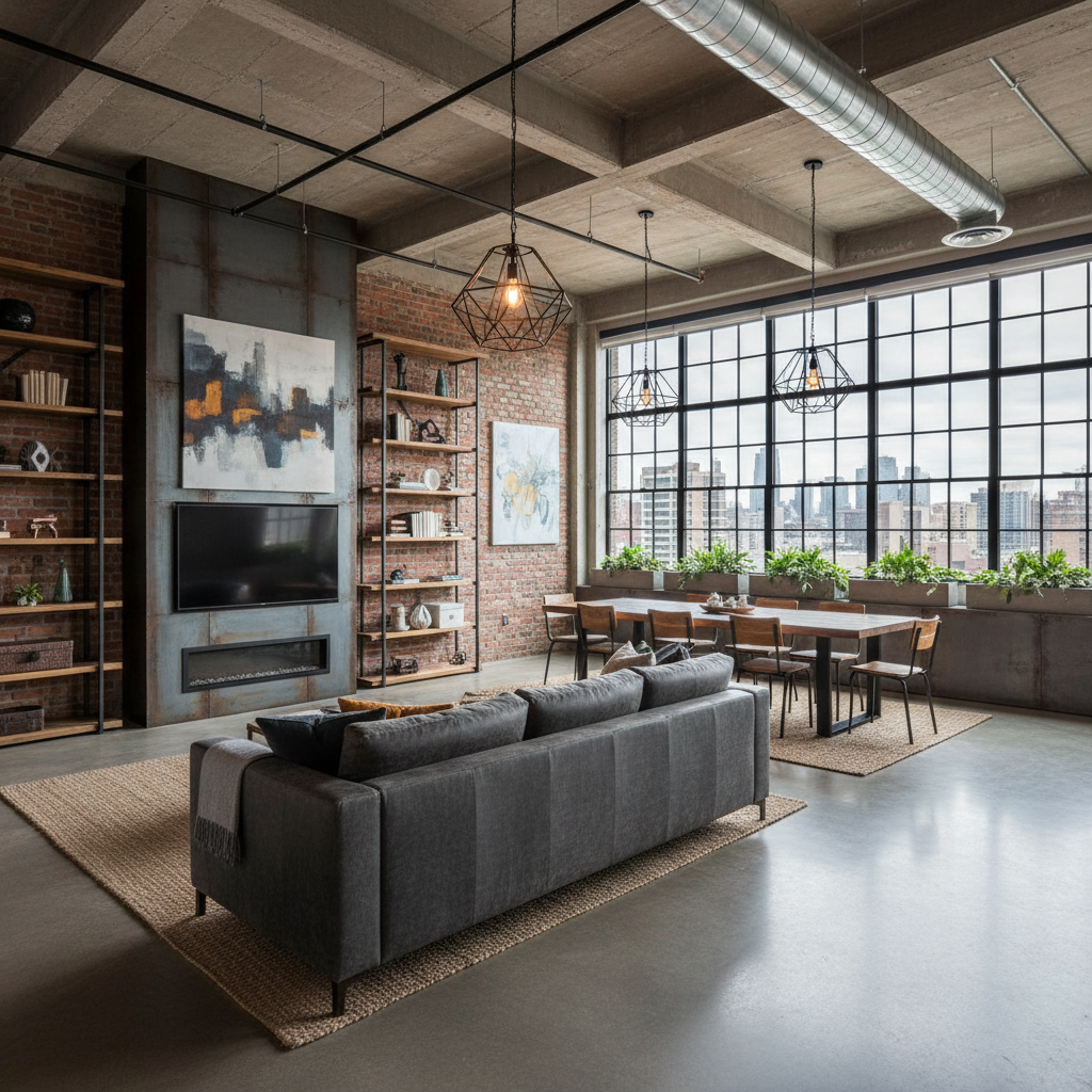 Placeholder for industrial open-plan living room design