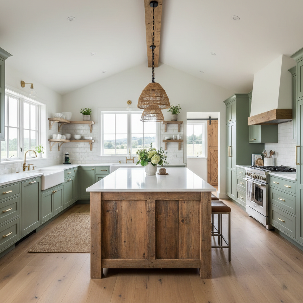 Image of a modern farmhouse kitchen with rustic elements