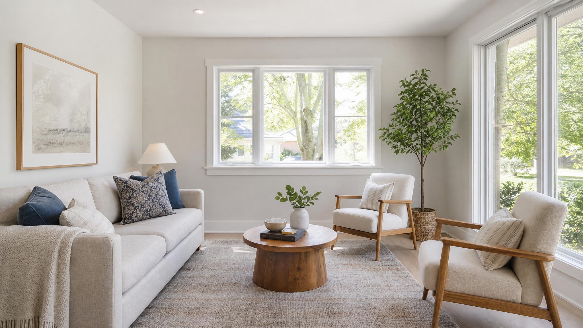 A bright, decluttered small living room