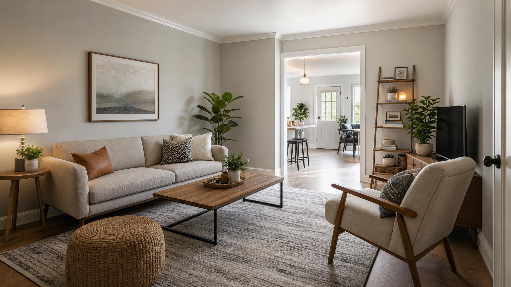 Different angles of a small living room