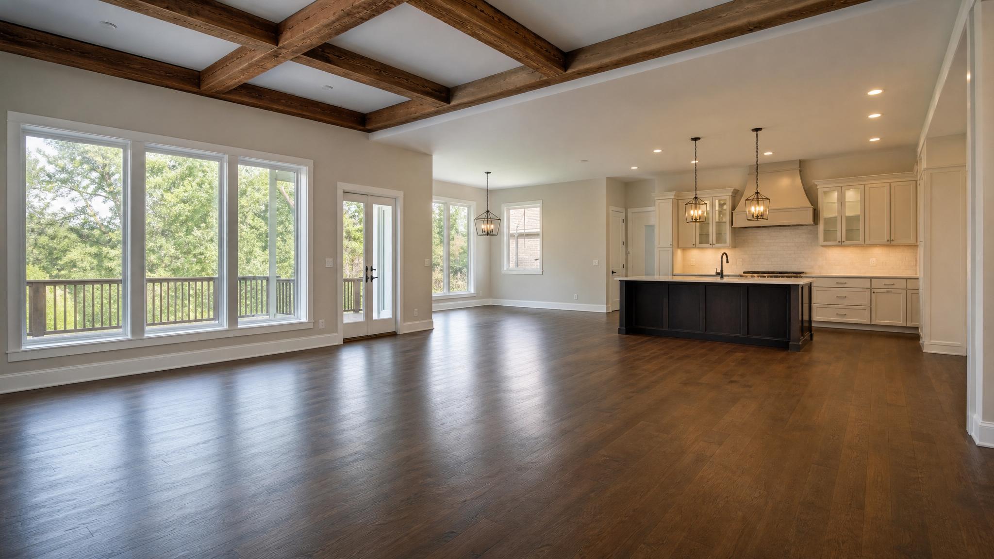 Before image of an empty open-plan living room