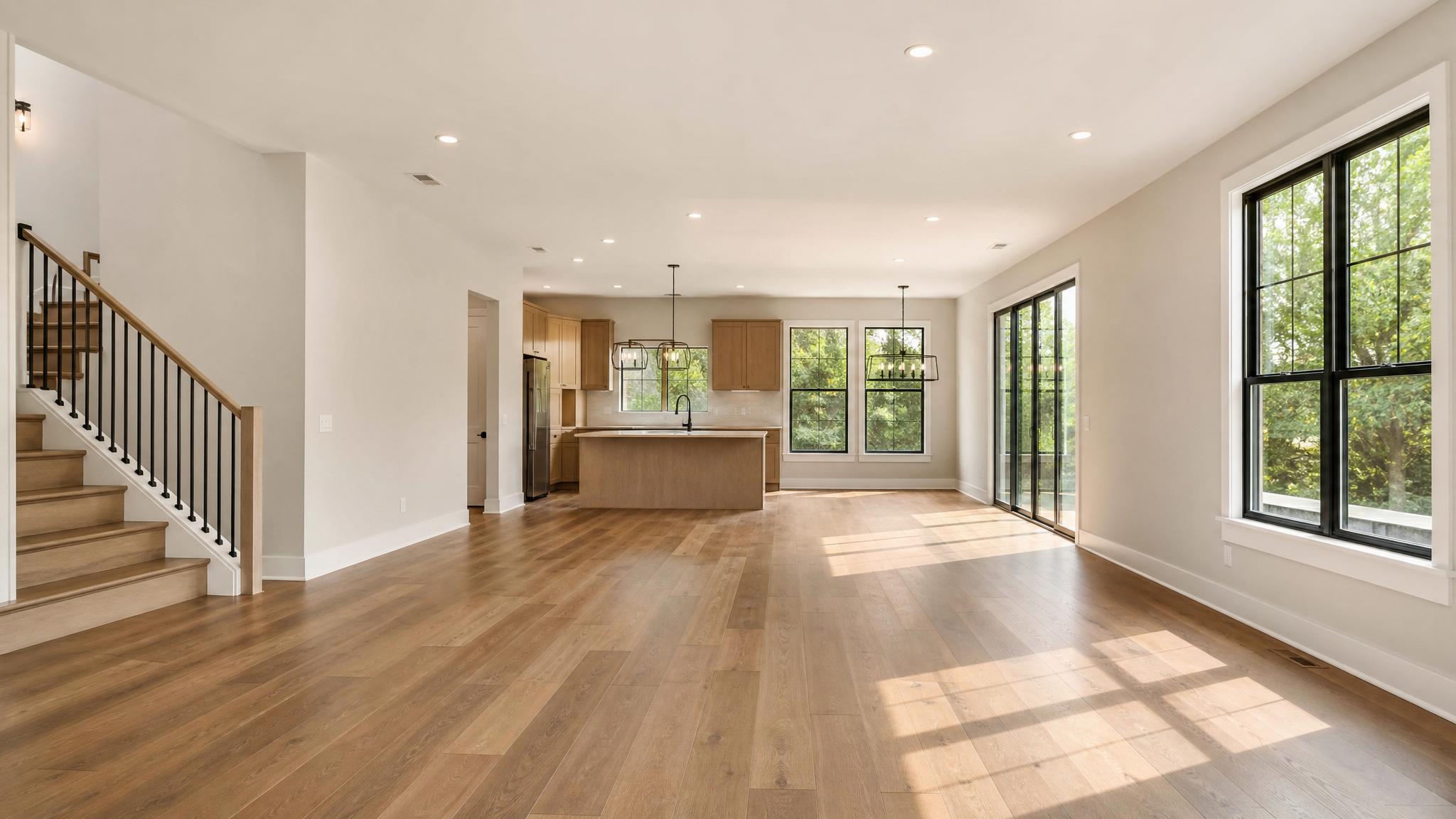 Before image of an empty open-plan living room