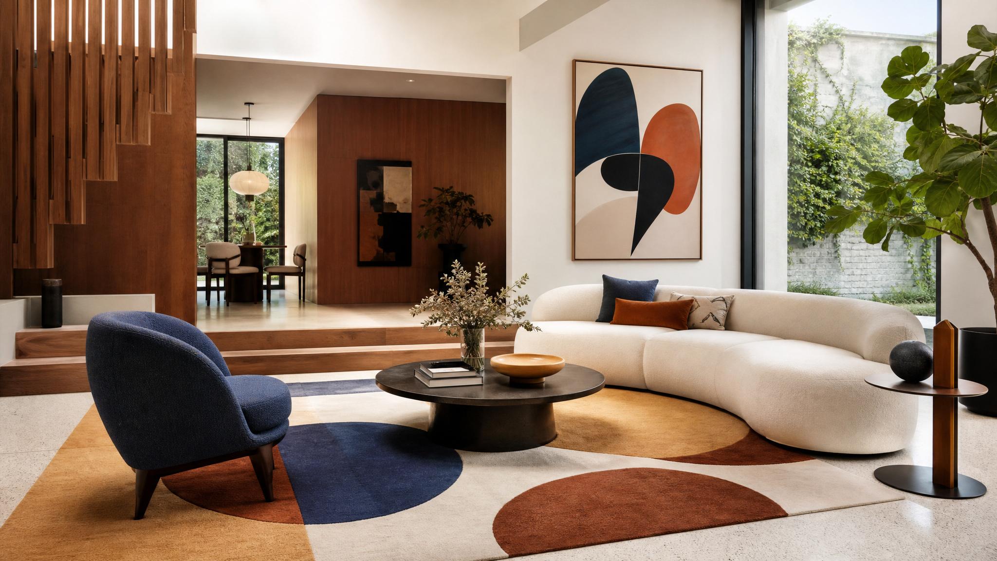 Geometric shapes and bold colors in interior design.
