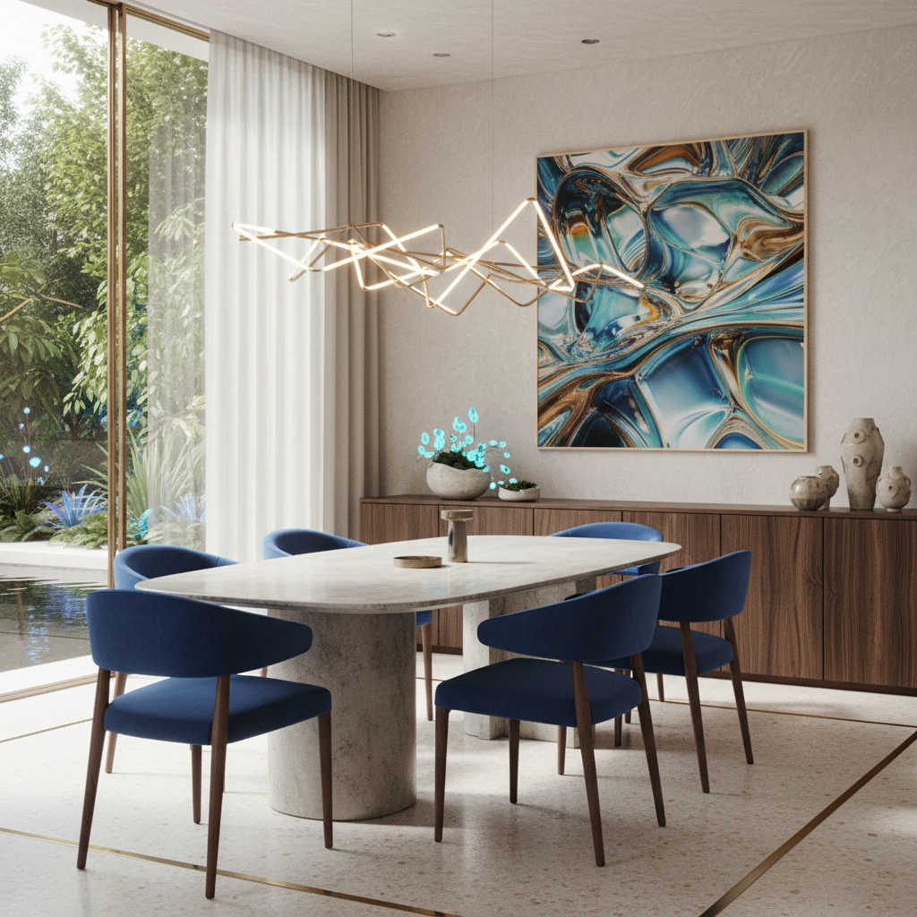 Contemporary dining room setup with AI-generated decor