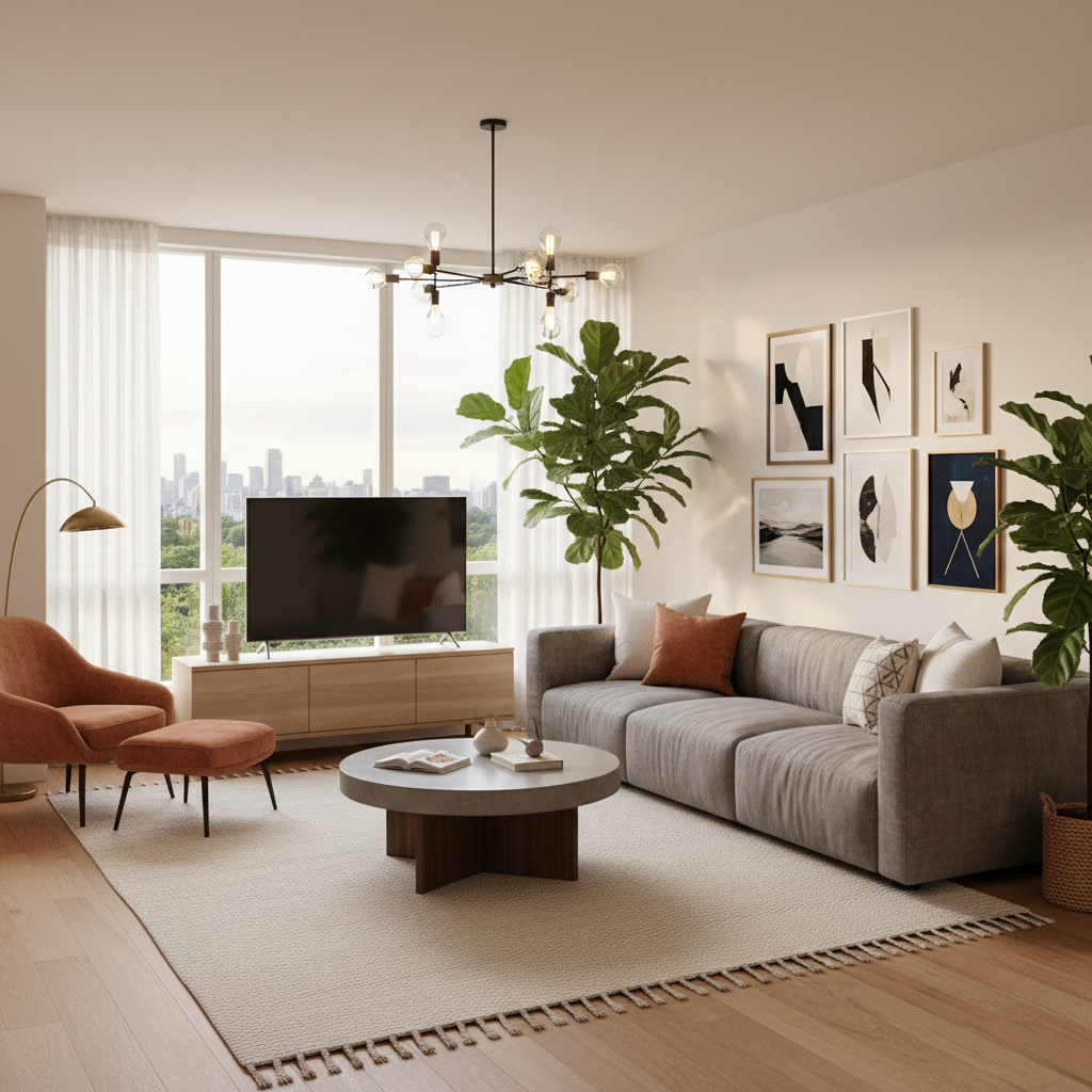 An inviting and stylish living room showcasing modern interior design trends.