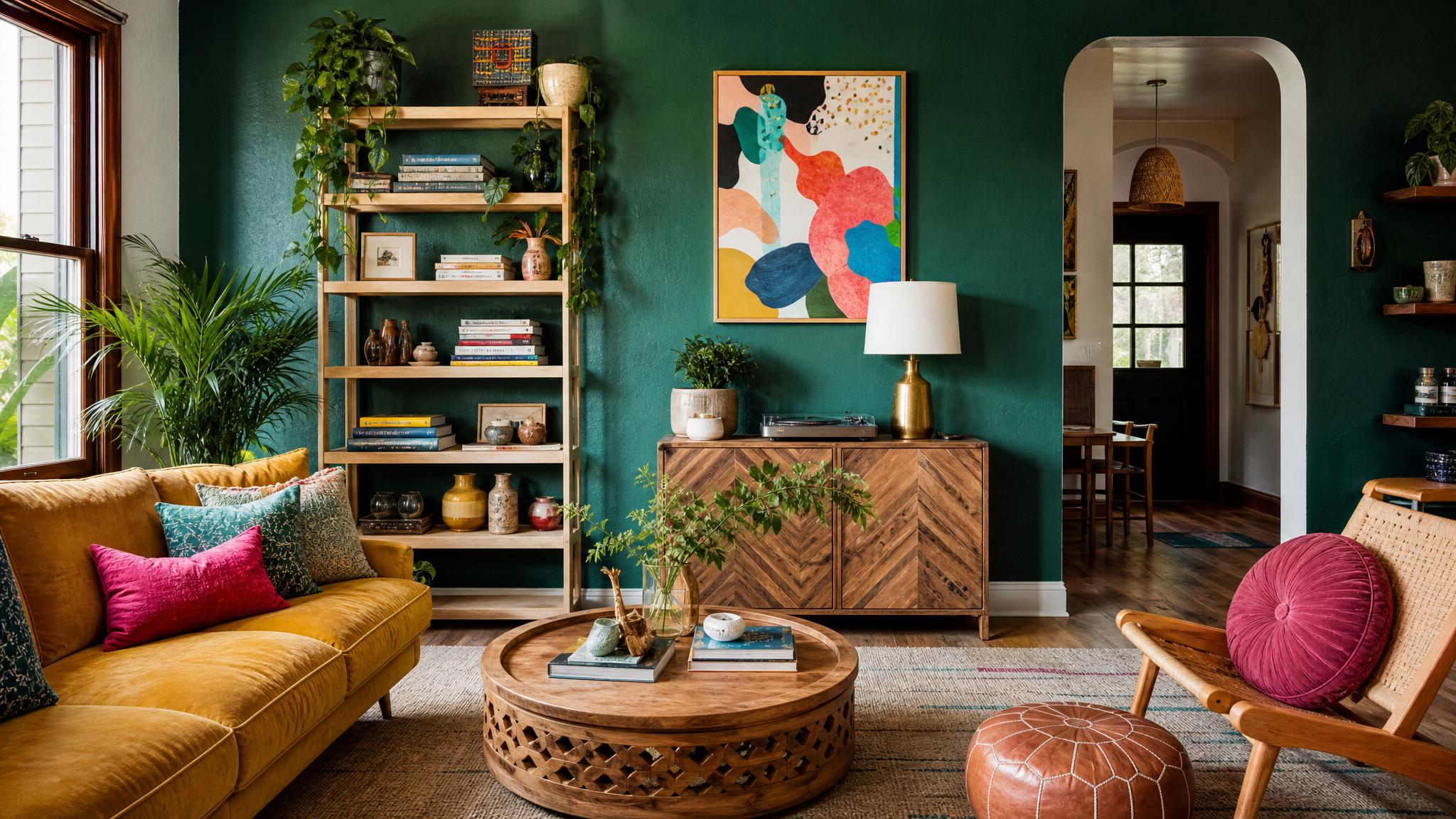 Colorful eclectic small living room interior design