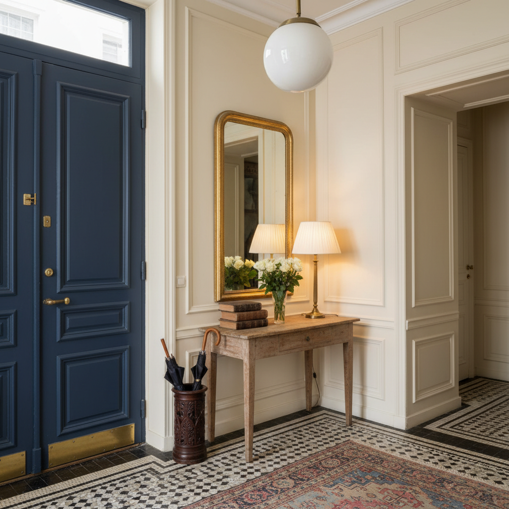 An example of typical Parisian entryway decor elements.