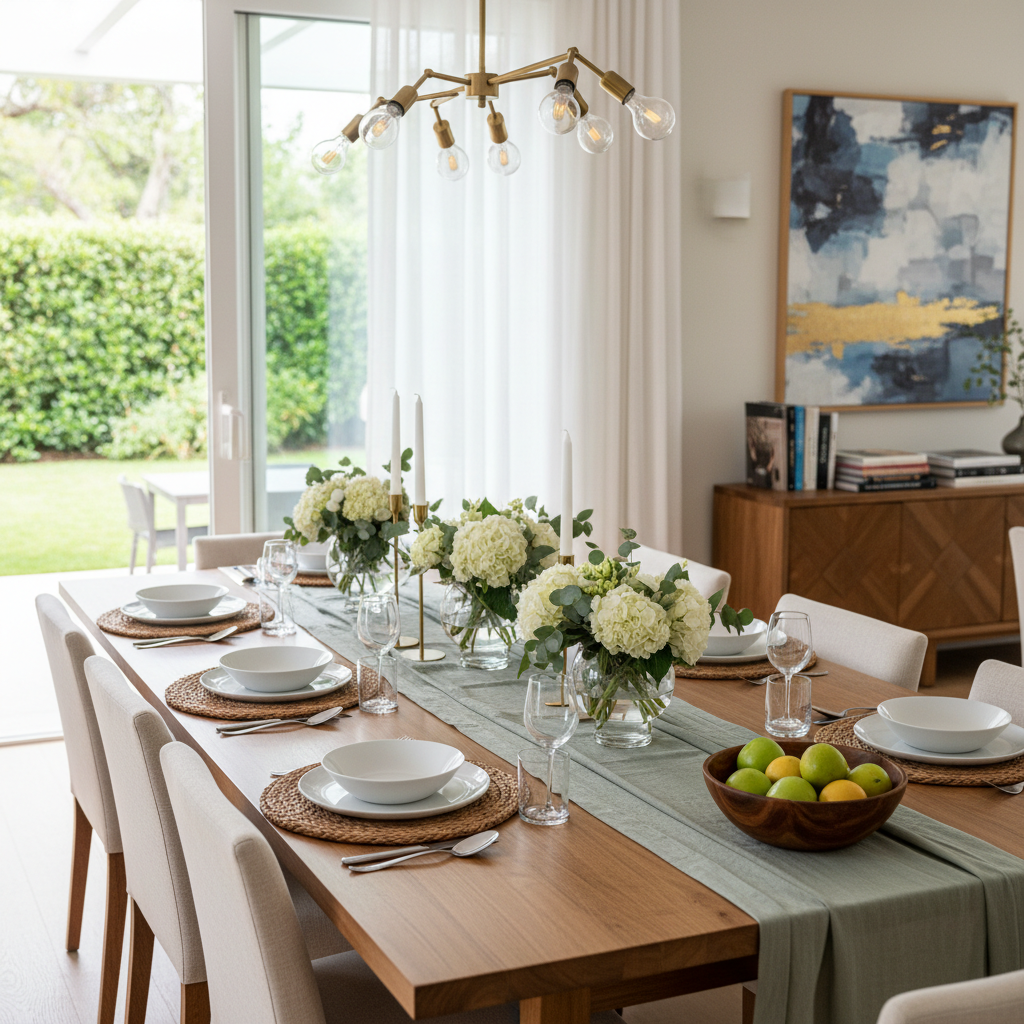 Image of a beautifully staged dining table with decor