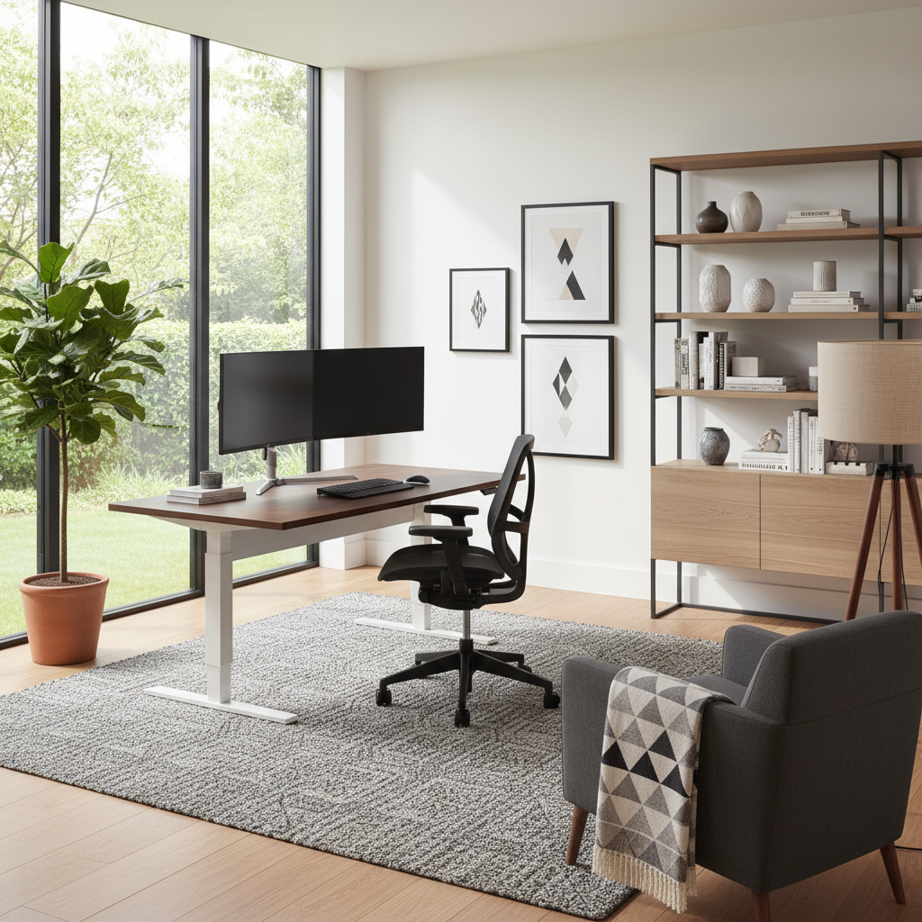 Modern home office with ergonomic furniture and stylish decor