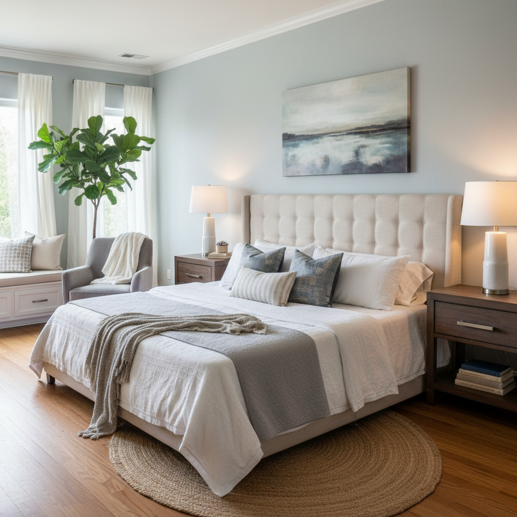 Hero image of an inviting, beautifully staged bedroom