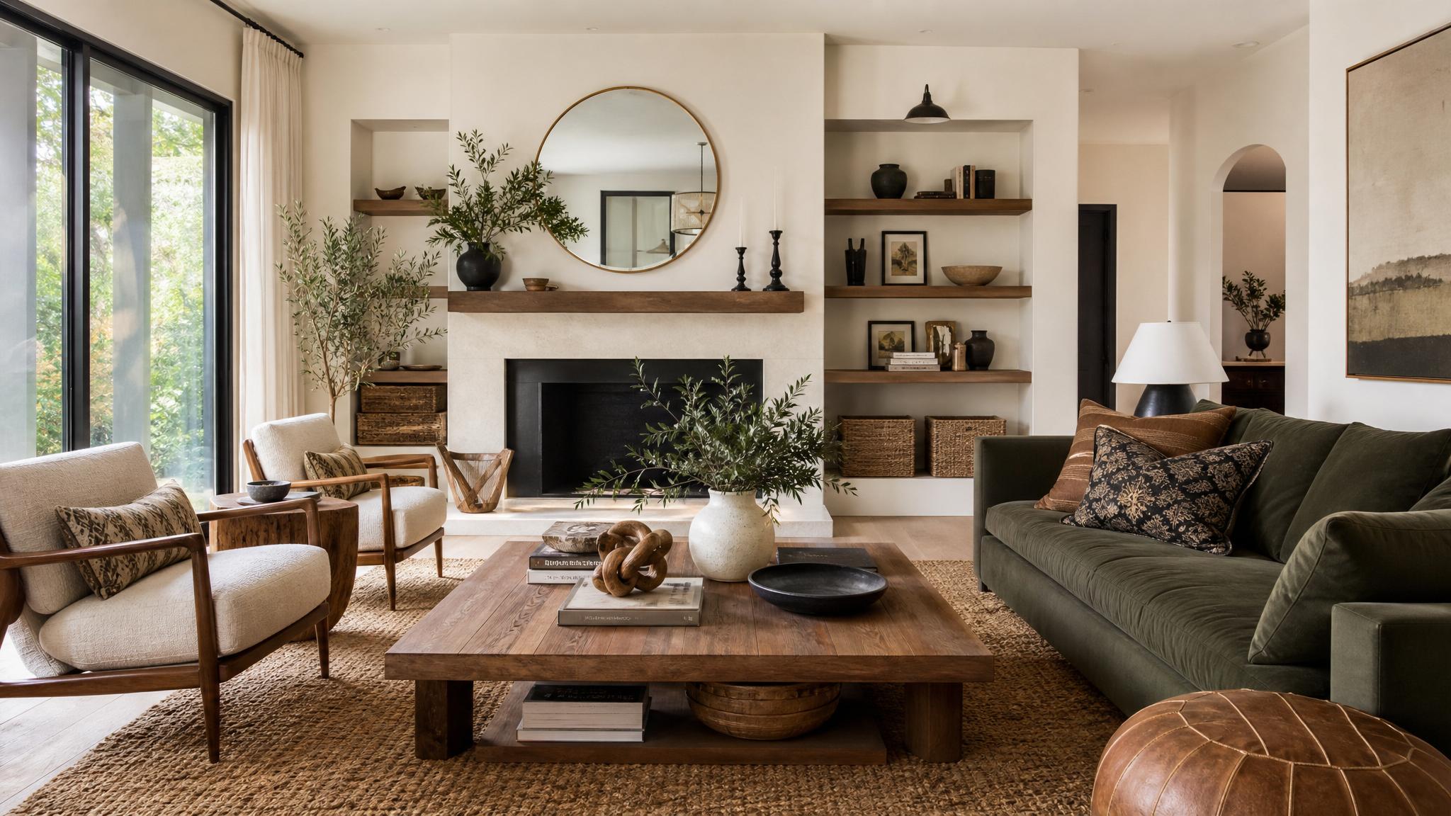 Eclectic living room showcasing various design elements