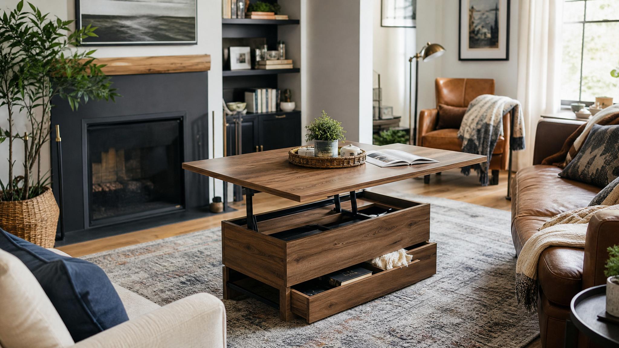 Multi-functional furniture in an eclectic living room