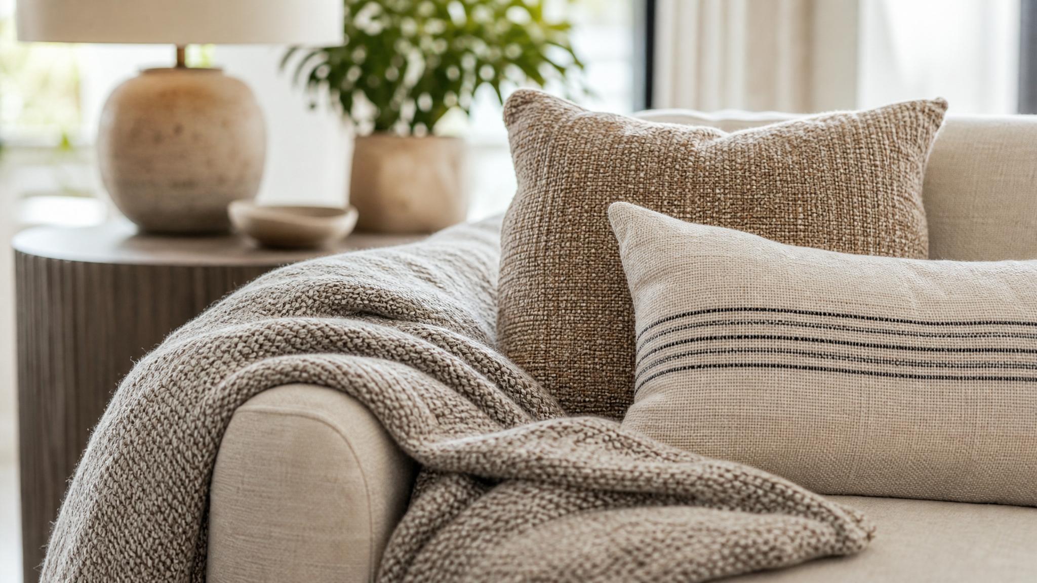 Close up of textiles in a luxurious living room