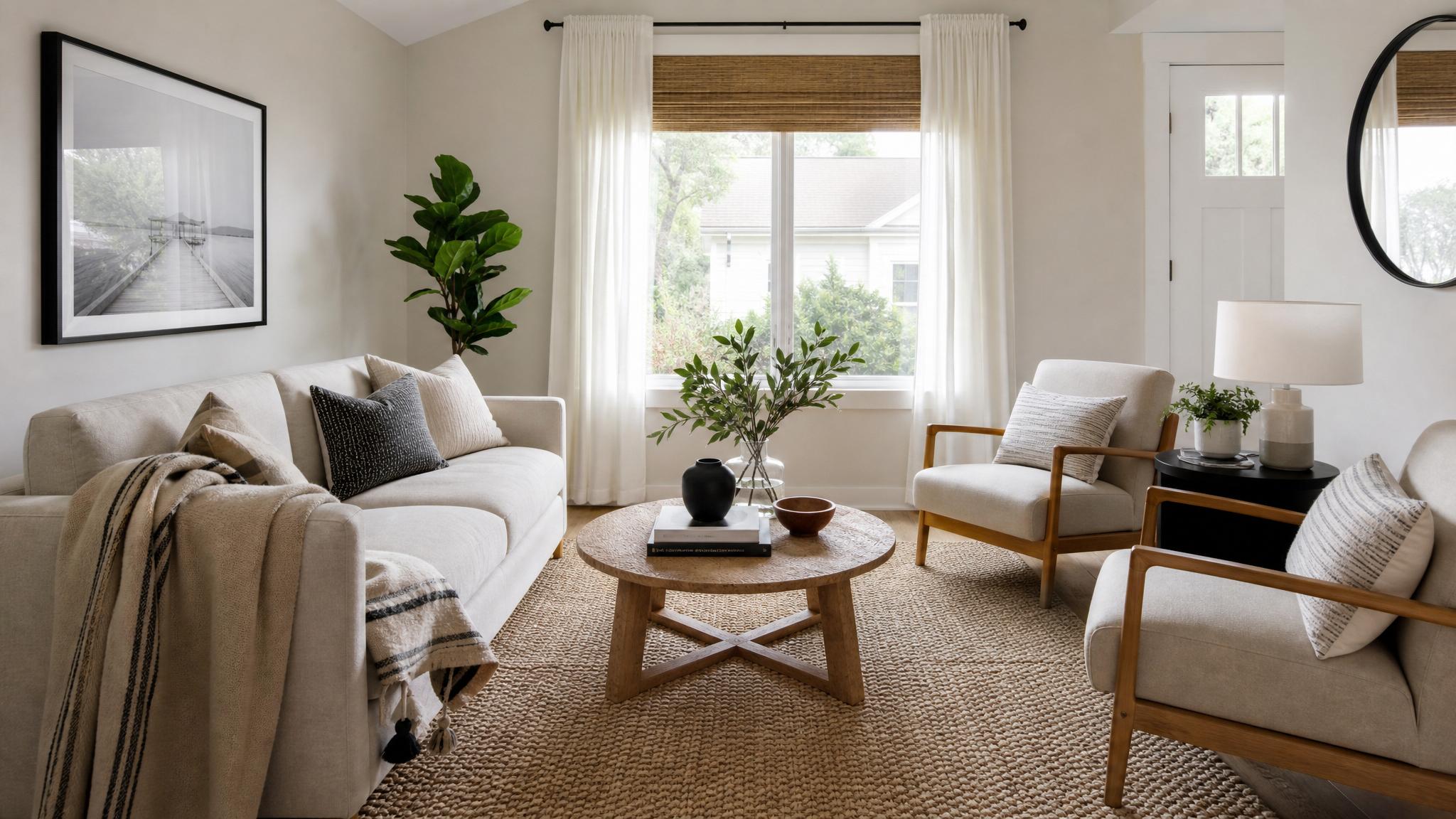 Image of a beautifully staged small living room