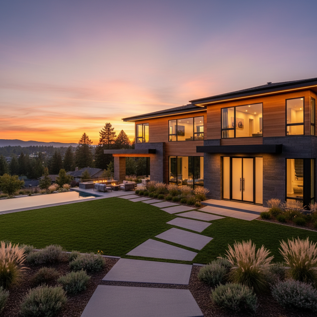 Stunning exterior shot of a home at sunset