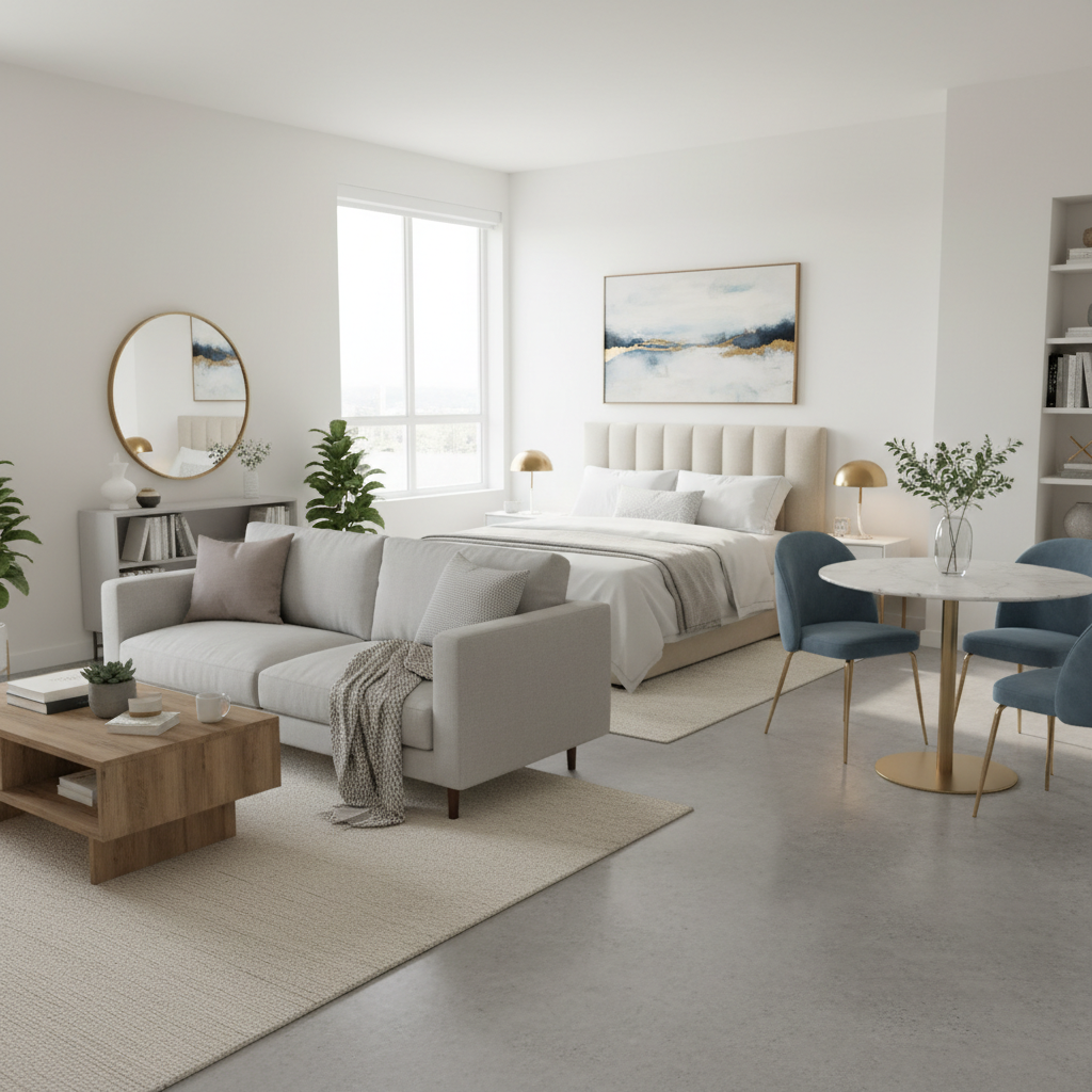 Example of a virtually staged studio apartment