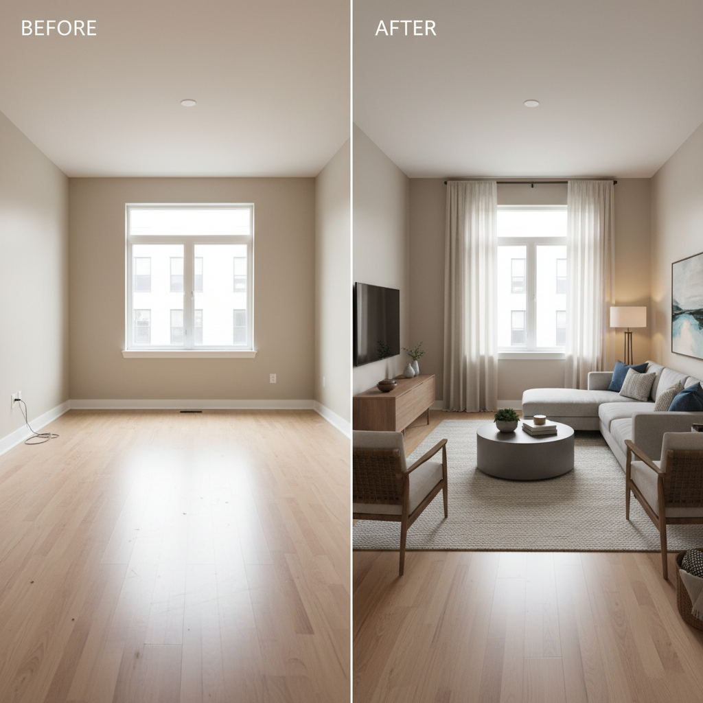 Before and after virtual staging comparison