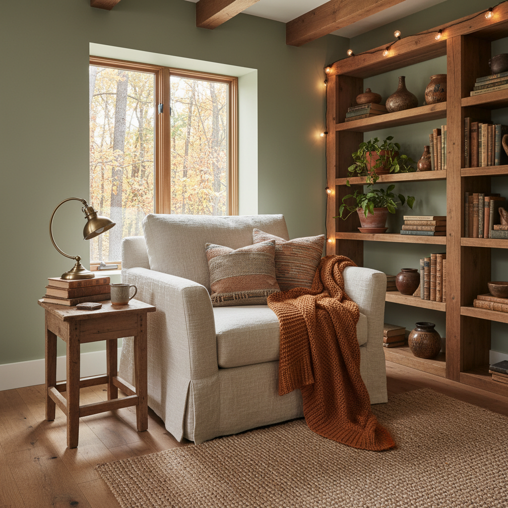 AI-generated image of a rustic reading nook layout.