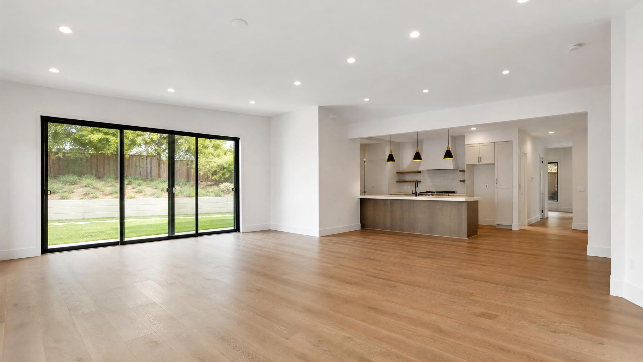 Before photo of an empty open-plan living room