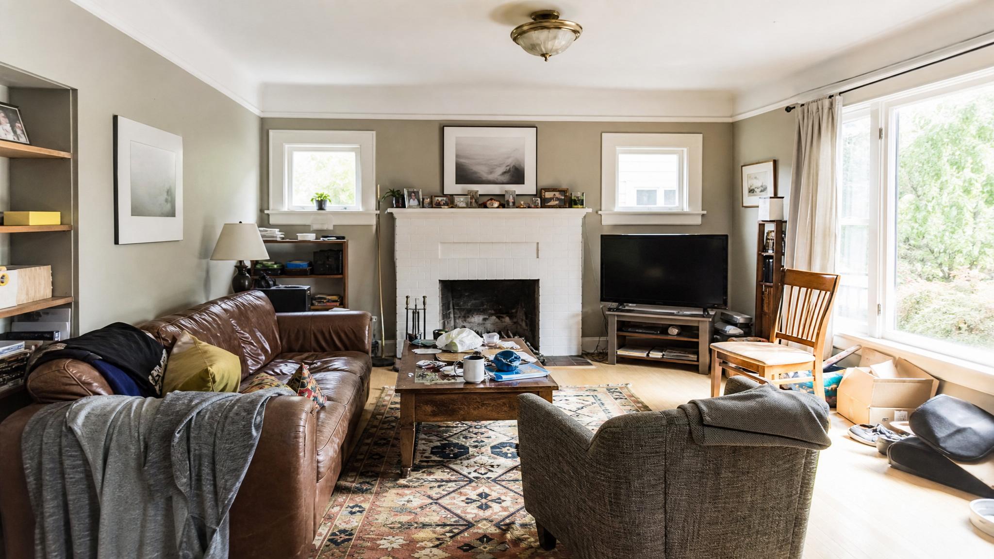 Image of a cluttered living room before staging
